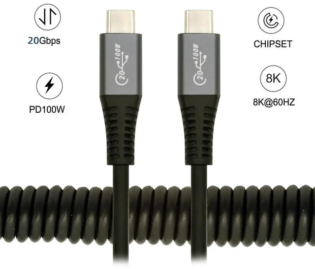 Alt view image 6 of 7 - AJMRTC 1.8M Coiled Stretch USB4 TypeC Male to Male Cable,20Gbps 100W PD Fast Charging 8K Video Cord,Retractable Spring Cable for Laptop,Keyboard,Tablet,Portable USBC Devices