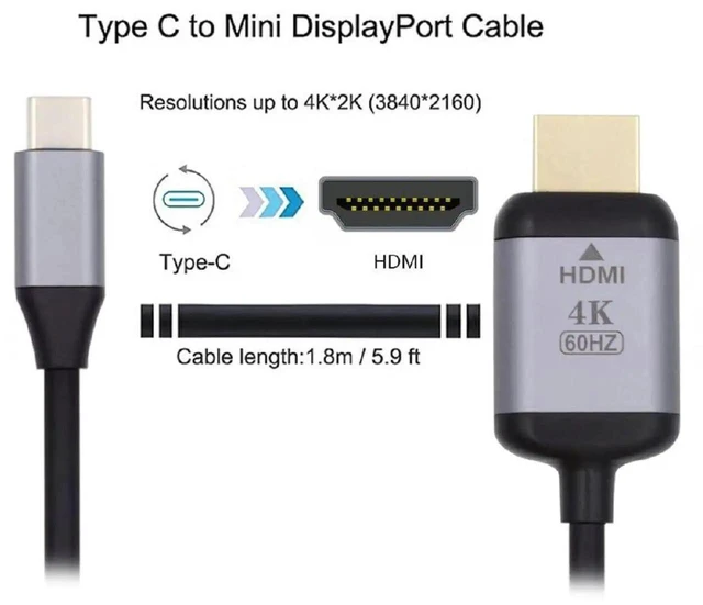 Alt view image 6 of 7 - AJMRTC 1.8M USBC to HDMI Cable,USB3.1 TypeC Male Source to HDMI Male 4K Video Cord for Laptops,HDTV,Monitors,Direct DP AltMode Video Output Cable