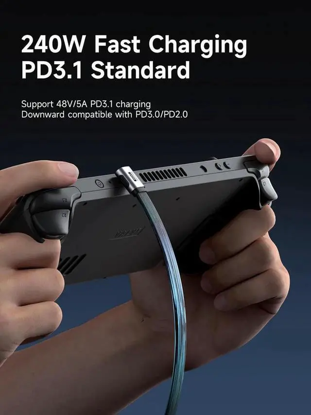 Alt view image 2 of 7 - AJMRTC Middle 90Degree USB4 V2.0 Short USBC Cable 0.8FT,80Gbps Data 240W PD Fast Charging 8K@60Hz Video Cord for iPhone 17 16 15 Pro Max,iPad Pro,Thunderbolt 5/4 Devices