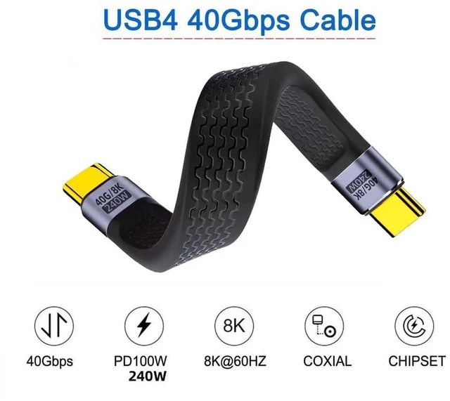 Alt view image 3 of 7 - AJMRTC Flat Slim FPC USB4 TypeC Male to Male Cable,240W PD Fast Charge Backward 100W,8K Video HighSpeed Data Cord for Laptops,Smartphones,CompactSpace DIY Modding
