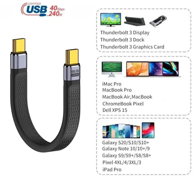 Alt view image 2 of 7 - AJMRTC Flat Slim FPC USB4 TypeC Male to Male Cable,240W PD Fast Charge Backward 100W,8K Video HighSpeed Data Cord for Laptops,Smartphones,CompactSpace DIY Modding