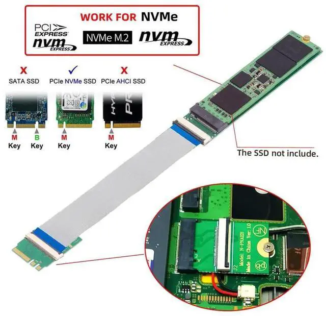 Alt view image 2 of 7 - AJMRTC NGFF A+EKey Male to NVMe MKey Female Extension Cable,2230 2280 Size Compatible Adapter Cord for Laptop Motherboard,SSD Expansion Internal Modding Cable