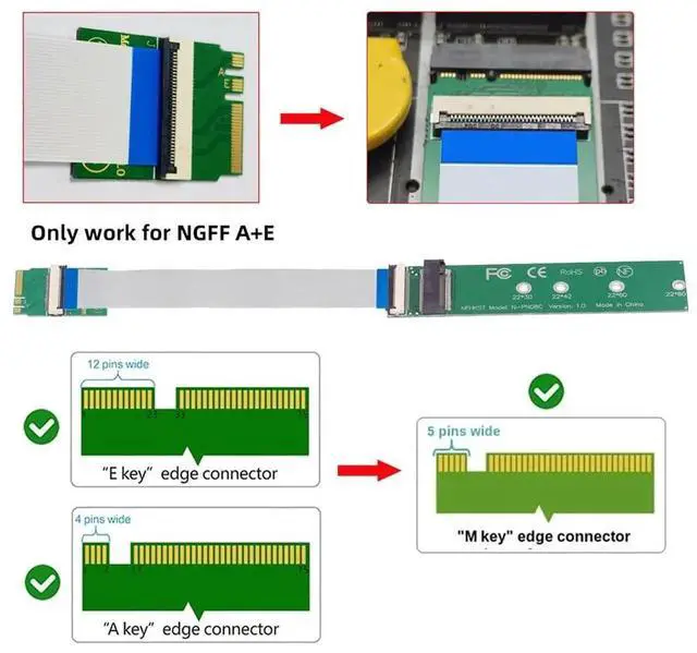 Alt view image 5 of 7 - AJMRTC NGFF A+EKey Male to NVMe MKey Female Extension Cable,2230 2280 Size Compatible Adapter Cord for Laptop Motherboard,SSD Expansion Internal Modding Cable