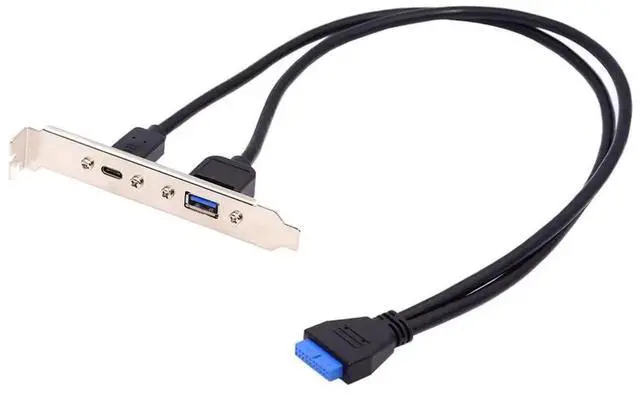 Main image of AJMRTC 50cm 19/20Pin USB3.0 Motherboard Header to DualPort PCIE Back Panel Cable,5Gbps USB3.0A & USBC TypeC Female Rear I/O Bracket Cable for Desktop PC Chassis Mod