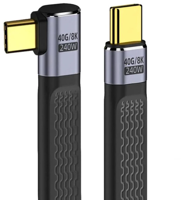 Main image of AJMRTC 13cm RightAngled Flat Slim FPC USB4 USBC Male to Male Cable,40Gbps 240W PD Fast Charge Backward 100W,8K Video Cord for Laptops,Smartphones,TightSpace DIY Mod