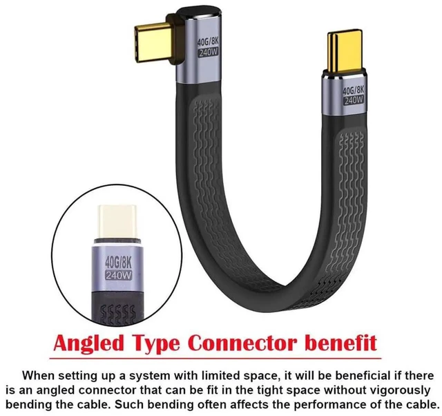 Alt view image 3 of 7 - AJMRTC 13cm RightAngled Flat Slim FPC USB4 USBC Male to Male Cable,40Gbps 240W PD Fast Charge Backward 100W,8K Video Cord for Laptops,Smartphones,TightSpace DIY Mod