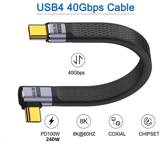 Alt view image 6 of 7 - AJMRTC 13cm RightAngled Flat Slim FPC USB4 USBC Male to Male Cable,40Gbps 240W PD Fast Charge Backward 100W,8K Video Cord for Laptops,Smartphones,TightSpace DIY Mod
