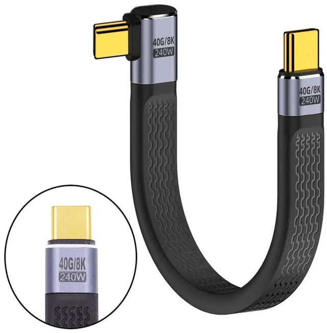 Alt view image 7 of 7 - AJMRTC 13cm RightAngled Flat Slim FPC USB4 USBC Male to Male Cable,240W PD 40Gbps Data Backward 100W,8K Video Cord for Laptops,Smartphones,NarrowSpace DIY Mod