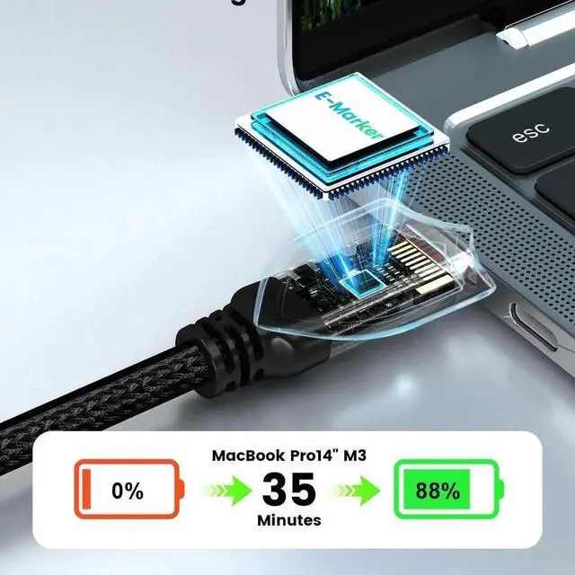 Alt view image 4 of 5 - AJMRTC 2M(6.6FT) Braided USB4 USBC Cable,80Gbps Thunderbolt 4/5 Compatible,120Gbps Boost Mode,Dual 8K / Dual 4K@60Hz Video,40Gbps Data Cord for Docking Station,External SSD,Laptops