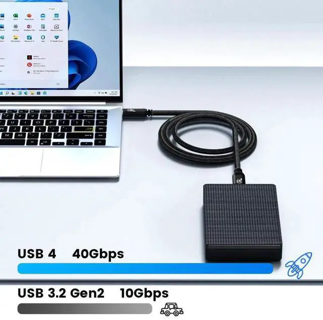 Alt view image 2 of 5 - AJMRTC 2M(6.6FT) Braided USB4 USBC Cable,80Gbps Thunderbolt 4/5 Compatible,120Gbps Boost Mode,Dual 8K / Dual 4K@60Hz Video,40Gbps Data Cord for Docking Station,External SSD,Laptops