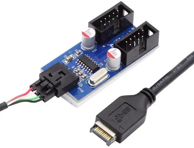 Main image of AJMRTC USB3.1 FrontPanel TypeE Header to 9Pin IDC 4Pin Housing Adapter Cable,1to2 USBA Female Port Multiplier Hub for Motherboard Internal Header Expansion