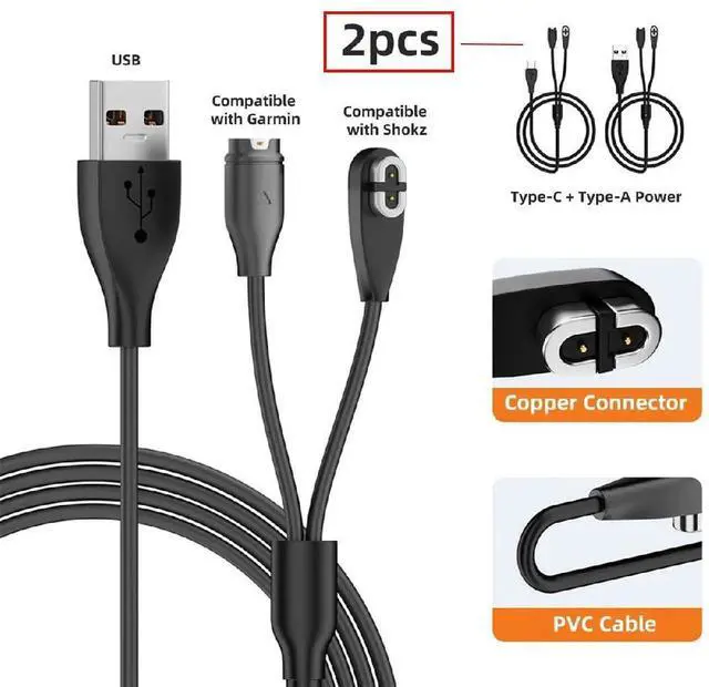 Alt view image 7 of 7 - AJMRTC 2Pack Magnetic Charging Cable Combo,USBC & USBA to 2Pin 4Pin Magnetic Charger Cord Set,Replacement Charging Cables for Smart Watches,Wireless Earbuds,Compatible with Garmin,Shokz Devices
