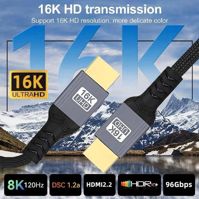 Alt view image 3 of 7 - AJMRTC 100cm HDMI 2.2 Ultra HighSpeed Cable,Male to Male UHD Video Cord,96Gbps Bandwidth,16K@60Hz,8K@120Hz for HDTV,Monitor,Desktop,Laptop,Projector,Home Theater & Gaming