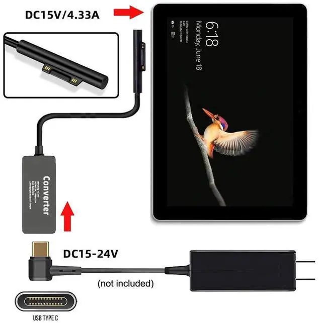 Alt view image 3 of 7 - AJMRTC USBC Female to Microsoft Surface Pro 39 / Book Pro Charging Cable,65W 15V DC Power Cord,USBC PD Power Supply Adapter Cable for Surface Pro3 Pro4 Pro5 Pro6 Pro7 Pro8 Pro9 Book Pro