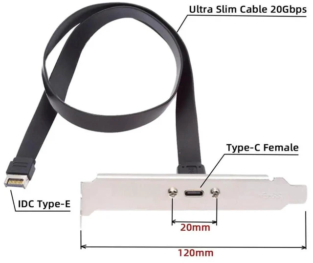 Alt view image 2 of 7 - AJMRTC USB 3.2 Gen2x2 20Gbps TypeE IDC 20Pin FrontPanel Header to USBC Female Extension Cable,PanelMount USBC Receptacle with Mounting Screws for Desktop PC Chassis Modding