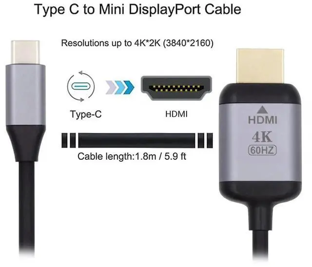 Alt view image 7 of 7 - AJMRTC 1.8m USBC Source to DisplayPort DP Male Monitor Cable,USB3.1 TypeC to DP Video Cord,4K Resolution for Laptop Notebook Connecting to DP Display Monitor Projector