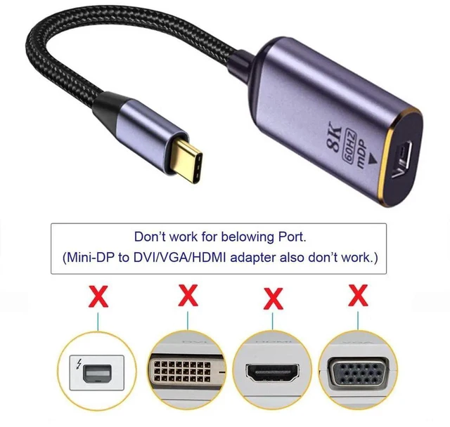 Alt view image 4 of 7 - AJMRTC USB4 TypeC Source to Mini DisplayPort MiniDP Female Video Cable,8K@60Hz UHD & 4K High Resolution,USBC Host to MiniDP Display Monitor Converter Cord for Laptops