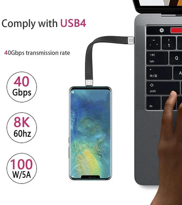 Alt view image 6 of 7 - AJMRTC 13cm Flat Slim FPC USB4 TypeC Male to Male Cable,40Gbps Data Transfer,100W PD Fast Charging,8K Video Output,Short Flexible Flat Cord for Laptop,Phone,SSD Docking Station