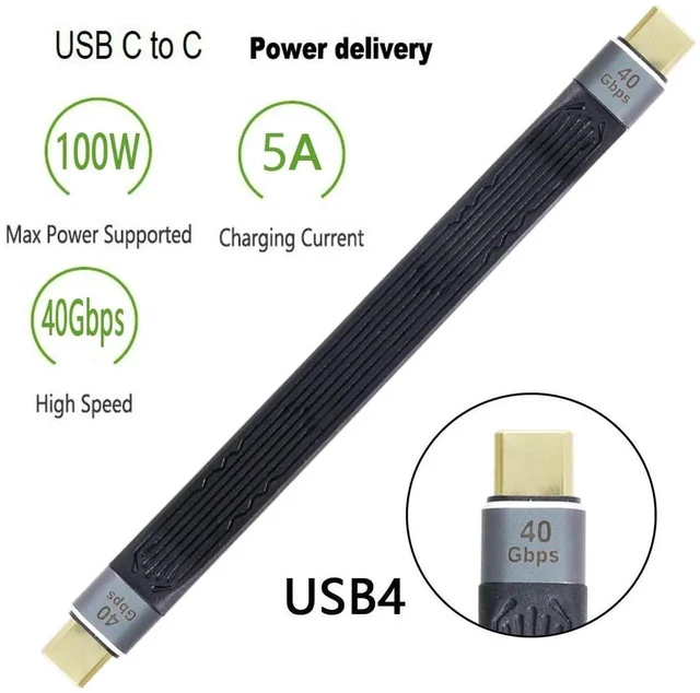 Alt view image 2 of 7 - AJMRTC 13cm Flat Slim FPC USB4 TypeC Male to Male Cable,40Gbps Data Transfer,100W PD Fast Charging,8K Video Output,Short Flexible Flat Cord for Laptop,Phone,SSD Docking Station