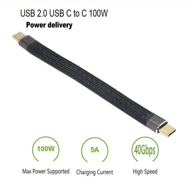 Alt view image 7 of 7 - AJMRTC 13cm Flat Slim FPC USB4 TypeC Male to Male Cable,40Gbps Data Transfer,100W PD Fast Charging,8K Video Output,Short Flexible Flat Cord for Laptop,Phone,SSD Docking Station