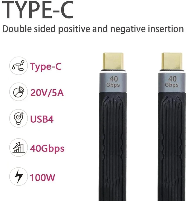 Alt view image 5 of 7 - AJMRTC 13cm Flat Slim FPC USB4 TypeC Male to Male Cable,40Gbps Data Transfer,100W PD Fast Charging,8K Video Output,Short Flexible Flat Cord for Laptop,Phone,SSD Docking Station