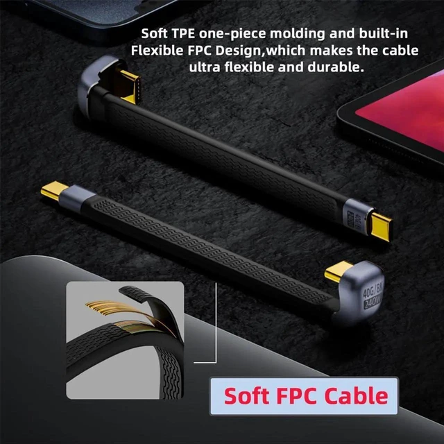 Alt view image 7 of 7 - AJMRTC 13cm UShape BackAngled Flat FPC USB4 TypeC Male to Male Cable,40Gbps Data,240W PD Charging,8K Video Output,Opposite Reverse Angle Slim Cord for Laptop Phone External SSD Docking Station