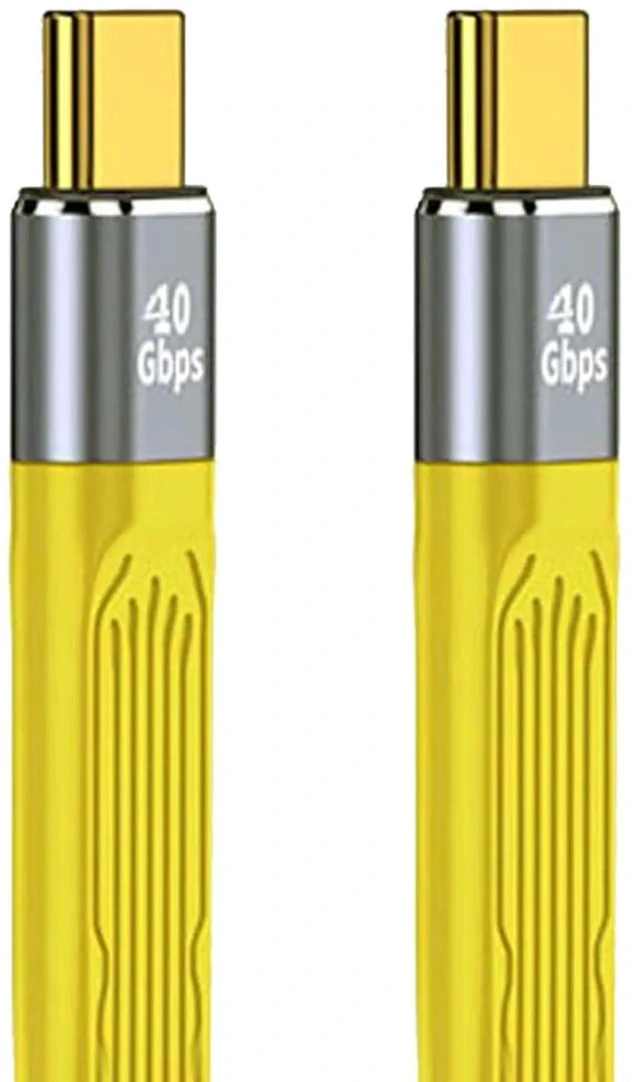 Main image of AJMRTC 13cm Yellow Flat Slim FPC USB4 TypeC Male to Male Cable,40Gbps Data Transfer,100W PD Fast Charging,8K Video Output,Short BrightYellow Cord for Laptop,Phone,External SSD,Docking Station
