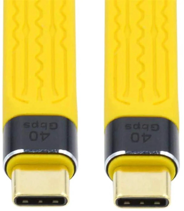 Alt view image 7 of 7 - AJMRTC 13cm Yellow Flat Slim FPC USB4 TypeC Male to Male Cable,40Gbps Data Transfer,100W PD Fast Charging,8K Video Output,Short BrightYellow Cord for Laptop,Phone,External SSD,Docking Station