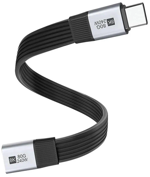 Main image of AJMRTC 20cm USB5.0 Flat Slim FPC TypeC Male to Female Extension Cable,80Gbps Data,240W PD Charging,16K 8K@60Hz 5K Video,Backward Compatible with USB4.0 Thunderbolt 3/4/5 for Laptop Docking SSD