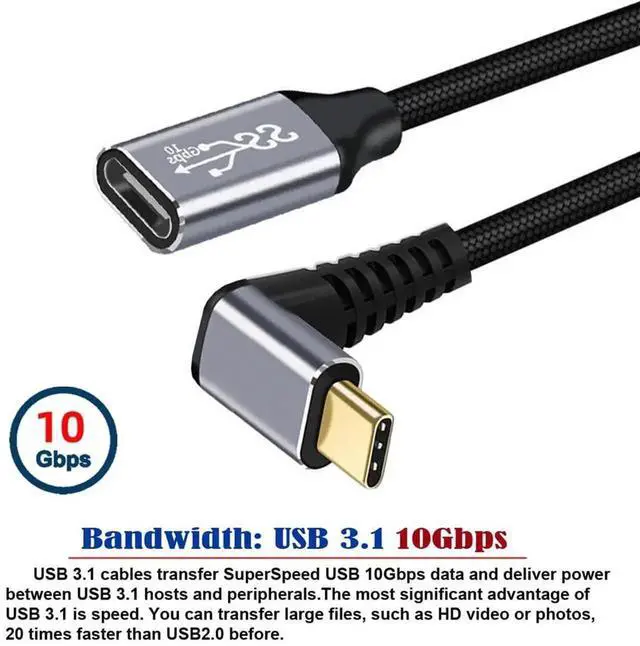 Alt view image 7 of 7 - AJMRTC UpDown Angled USBC Extension Cable 300CM, USB 3.1 Gen2 TypeC Male to Female Extender Cord,10Gbps Data 100W PD Fast Charge with Protective Sleeve for Laptop, Tablet, Phone, USBC Docking Stat