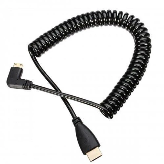Alt view image 3 of 7 - AJMRTC 90 Degree Right Angled Mini HDMI Male to HDMI Male Spring Stretch Cable 4FT, Coiled HighDefinition HDMI Cord for Cameras, Camcorders, Action Cam, Projector and HD Display Devices