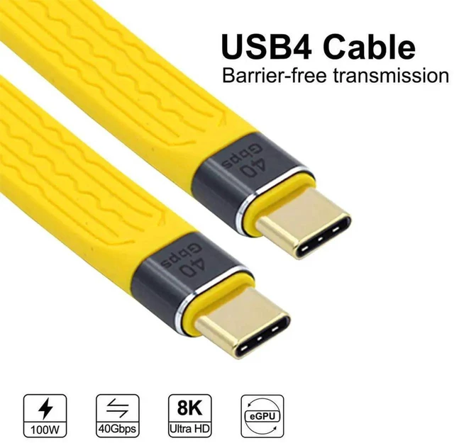 Alt view image 2 of 7 - AJMRTC Yellow Flat FPC USB4 Cable 13CM, USBC Male to Male Slim Thin Cord, 40Gbps Data 100W PD Fast Charging 8K Video Transmission for Laptops, Smart Phones, Docking Stations