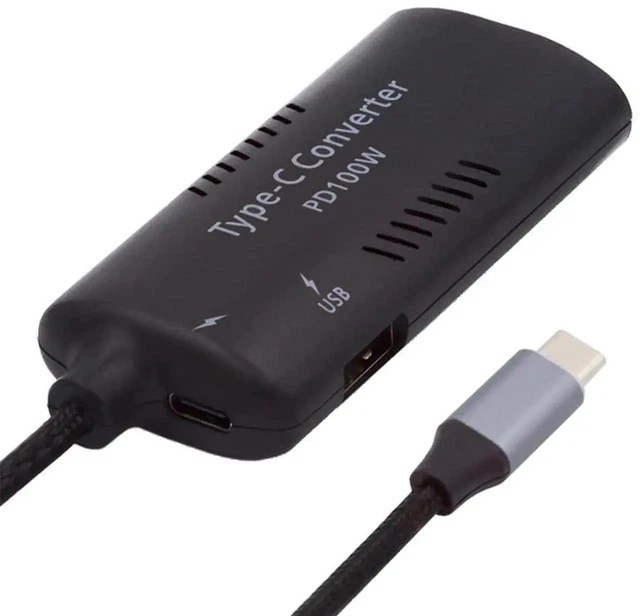 Main image of AJMRTC 100W PD Emulator Trigger Charge Cable, Rectangle SlimTip Input for ThinkPad X1, Dual Output USBC & USBA Port, Convert Laptop Power Source to Charge Phones, Tablets and USBC Gadgets