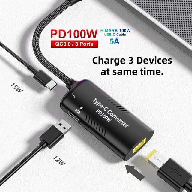 Alt view image 3 of 7 - AJMRTC 100W PD Emulator Trigger Charge Cable, Rectangle SlimTip Input for ThinkPad X1, Dual Output USBC & USBA Port, Convert Laptop Power Source to Charge Phones, Tablets and USBC Gadgets