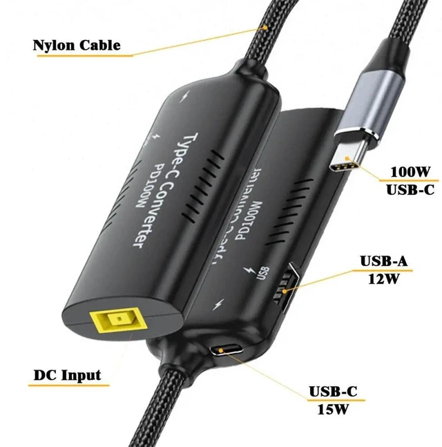 Alt view image 2 of 7 - AJMRTC 100W PD Emulator Trigger Charge Cable, Rectangle SlimTip Input for ThinkPad X1, Dual Output USBC & USBA Port, Convert Laptop Power Source to Charge Phones, Tablets and USBC Gadgets