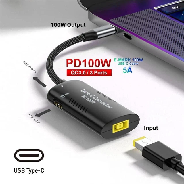Alt view image 4 of 7 - AJMRTC 100W PD Emulator Trigger Charge Cable, Rectangle SlimTip Input for ThinkPad X1, Dual Output USBC & USBA Port, Convert Laptop Power Source to Charge Phones, Tablets and USBC Gadgets