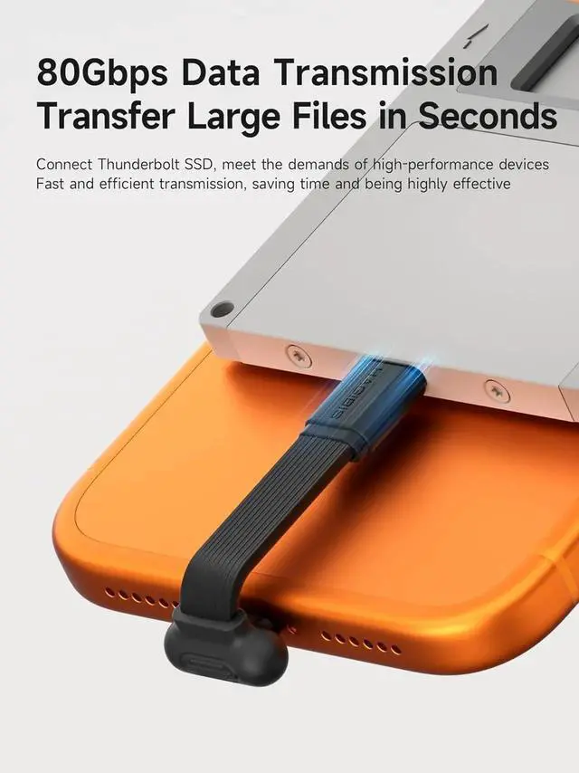 Alt view image 7 of 7 - AJMRTC 180 Degree Flat UType Short USB4 Cable 0.23ft, 240W PD Charging 80Gbps Data 8K@60Hz Video USBC Cord, for iPhone 17 16 15 Pro Max, Thunderbolt 5/4/3 Hub, External SSD
