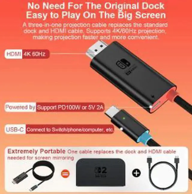 Alt view image 3 of 4 - AJMRTC USBC to HDMI Cable 2M, 4K@60Hz UHD Video Adapter Cord with Aluminum Alloy Shell, for Laptops, Tablets, Smartphones and Nintendo Switch 2, DP Alt Mode Required