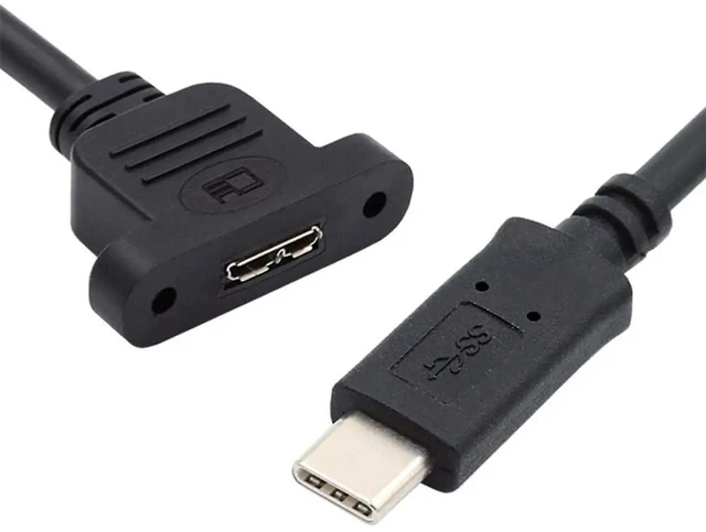 Main image of AJMRTC ScrewMount USBC Male to Micro USB 3.0 TypeB Female Extension Cable 50CM, USB3.0 5Gbps PanelMount Extender Cord for Industrial Cameras, Storage Enclosures & MicroB 3.0 Peripherals