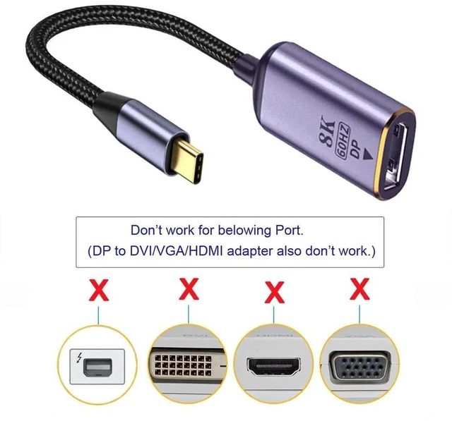 Alt view image 2 of 7 - AJMRTC USB4 USBC Male Source to DisplayPort DP Female Cable, 8K@60Hz UHD 4K Video Extension Cord, for USBC Host Connect to DP Monitors Displays, DP Alt Mode Required