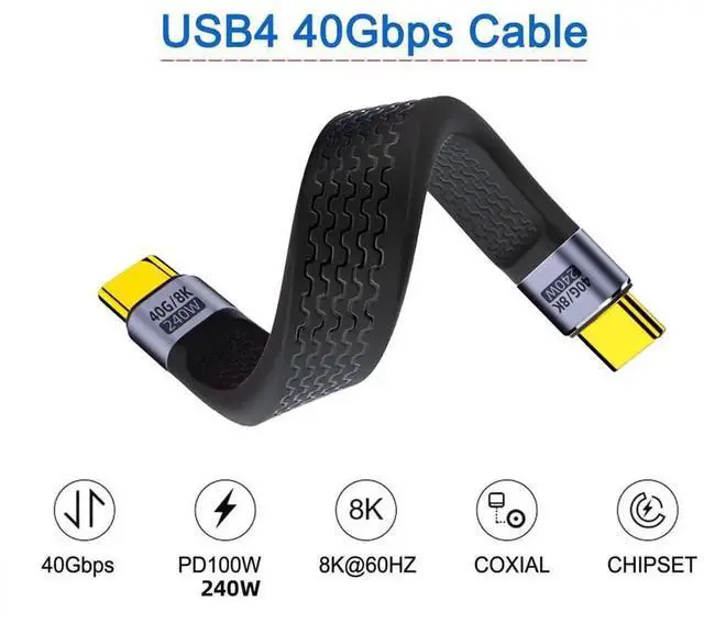 Alt view image 2 of 7 - AJMRTC Flat Slim FPC USB4 USBC Male to Male Cable 13cm, 40Gbps Data 240W PD Charging 8K Video Flexible Ribbon Cord, Compatible with Laptops, Smartphones, Docking Hubs, External SSD