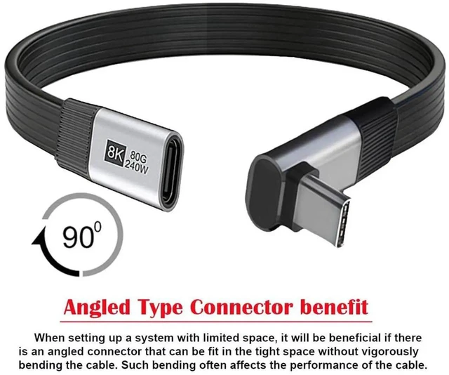 Alt view image 7 of 7 - AJMRTC USB5.0 Flat Slim FPC UpAngled 90Degree USBC Male to Female Extension Cable 20CM,80Gbps 240W PD Charging,16K@60Hz 8K 5K Video,Compatible with 40Gbps USB4.0,Thunderbolt 3/4/5