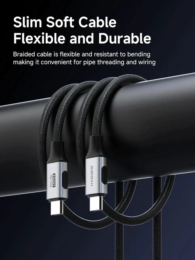 Alt view image 4 of 7 - AJMRTC Flexible Slim USB4 USBC Cable 1.6FT,80Gbps Data 240W PD Fast Charging 8K@60Hz Video Cord,Compatible with Thunderbolt 5/4/3,iPhone 17 16 15 Pro Max,MacBook Pro Air