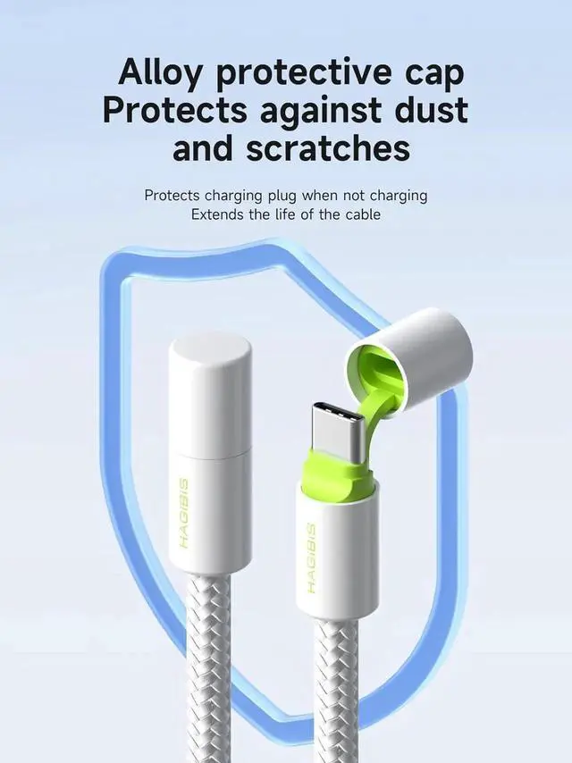 Alt view image 6 of 7 - AJMRTC USBC Cable with Protective Cap, 240W PD3.1 Fast Charging Cord 480Mbps Data Transfer USB TypeC Charger Cable for iPhone 15 16 Pro Max, iPad, MacBook Pro Air, White Green, 0.8ft Short USBC Cha
