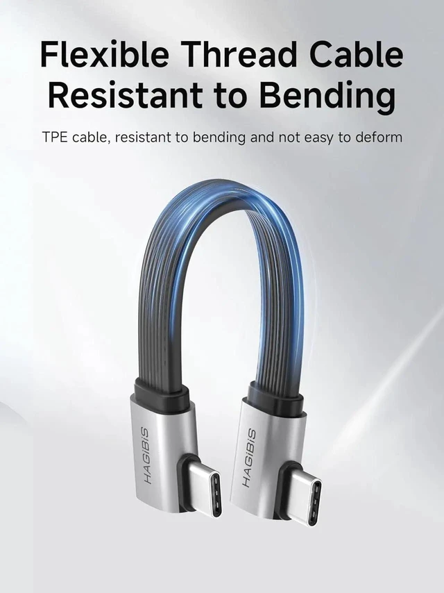 Alt view image 2 of 7 - AJMRTC 0.33FT RightAngle 90Degree USB4 V2.0 USBC Cable, 80Gbps 240W PD Fast Charging, 8K@60Hz Video Output, Thunderbolt 5/4 Compatible for iPhone 17 16 15 Pro Max, iPad Pro, USBC Laptops