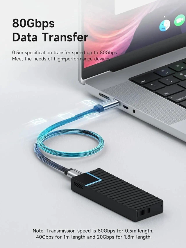 Alt view image 6 of 7 - AJMRTC USB4 V2.0 Super Soft USBC to USBC Cable 1.6FT Silver, 80Gbps 240W PD Fast Charging, 8K@60Hz Video, Thunderbolt 5/4/3 Compatible for iPhone 17 16 Pro Max, iPad Pro, MacBook Pro