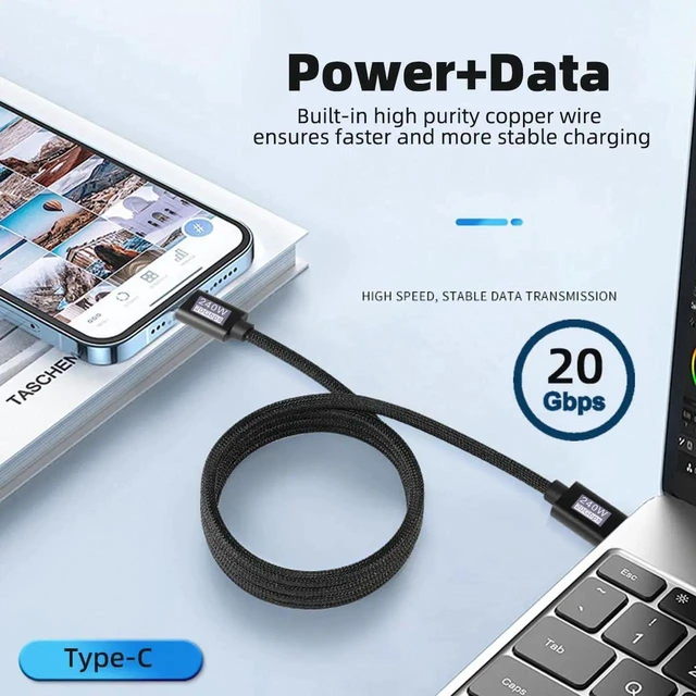 Alt view image 3 of 7 - AJMRTC 2M Super Coiled USBC Cable, USB3.2 / USB4.0 Hyper 20Gbps Data 240W PD Fast Charging Cord, 8K 5K 4K Video Output Retractable Spring Cable for Laptops, Tablets, USBC Smartphones