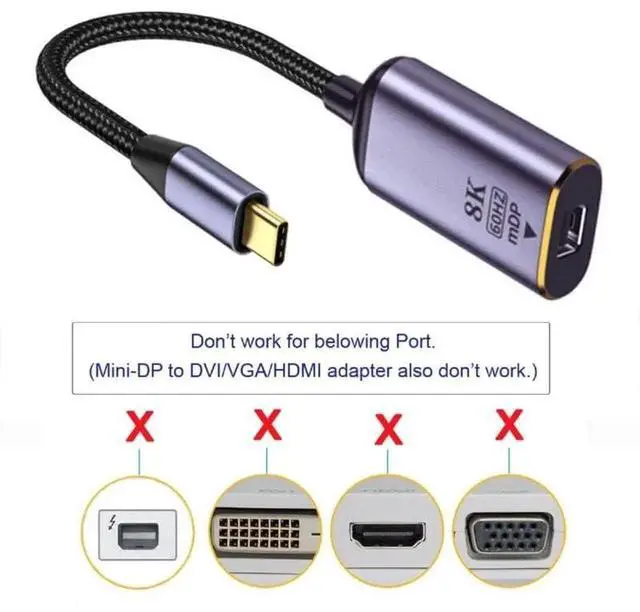Alt view image 4 of 7 - AJMRTC USBC Source to MiniDP Female Cable, USB4 TypeC to Mini DisplayPort Adapter Cable, 8K@60Hz UHD 4K Video Output for Monitors, Displays, USBC Laptops with DP AltMode