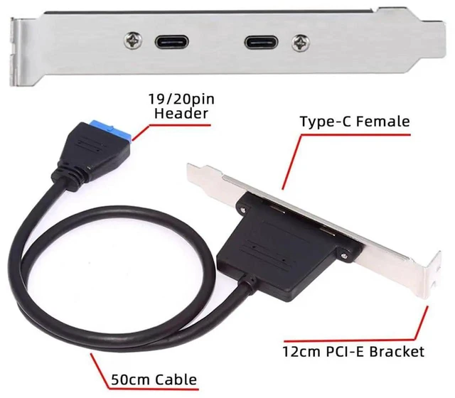 Alt view image 6 of 7 - AJMRTC 50cm PCIE Back Panel Cable, 19/20Pin USB3.0 Motherboard Header to Dual USBC Female Ports, 5Gbps Internal PC Rear I/O Expansion Cable for Desktop Computer Chassis Modding