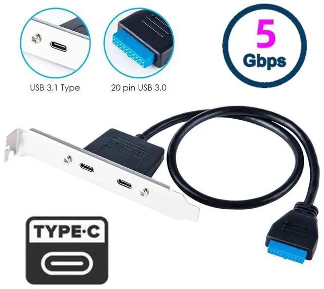 Alt view image 7 of 7 - AJMRTC 50cm PCIE Back Panel Cable, 19/20Pin USB3.0 Motherboard Header to Dual USBC Female Ports, 5Gbps Internal PC Rear I/O Expansion Cable for Desktop Computer Chassis Modding